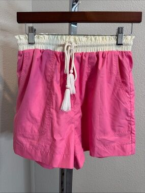 entro Pink High-Waist Drawstring Shorts with Cream Waistband